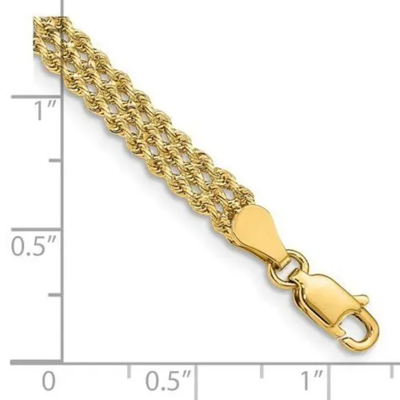 14k 4.5mm Wide Triple Strand Rope Bracelet